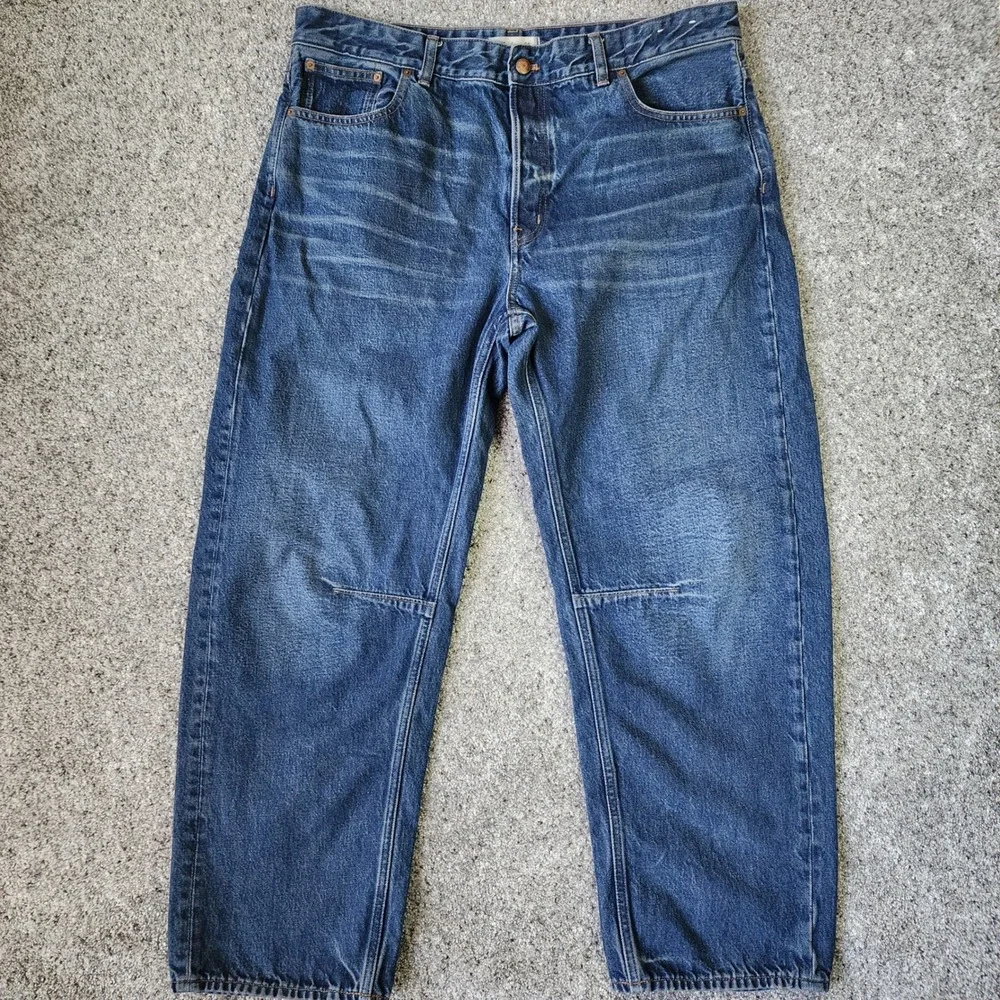 Madewell‎ Darted Barrel-Leg Jeans Womens 32T Blue Button Fly Denim Excellent